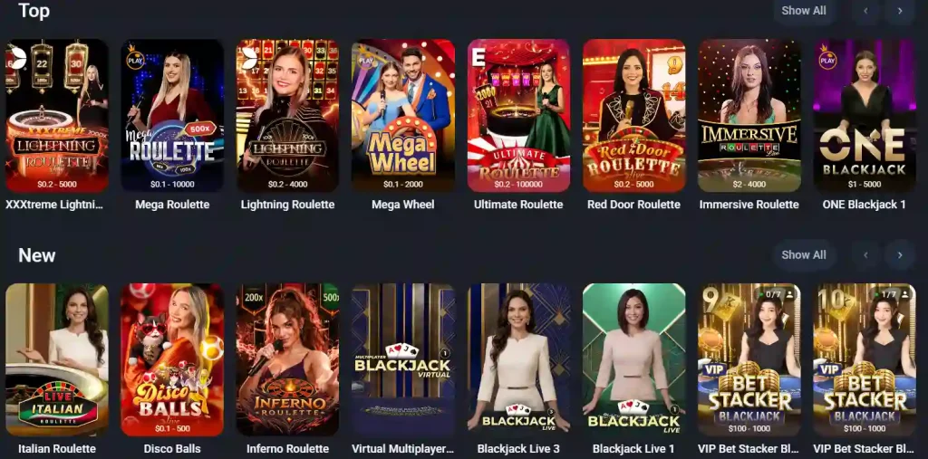 Twin Casino live casino with roulette and blackjack games