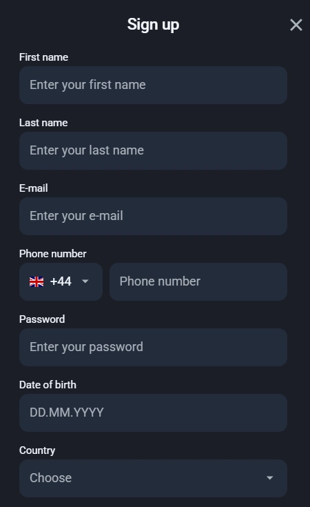 Twin Casino registration form with personal and account details